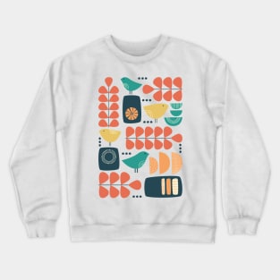 Retro Mid Century Modern Bird and Leaves in charcoal, teal, orange and yellow Crewneck Sweatshirt